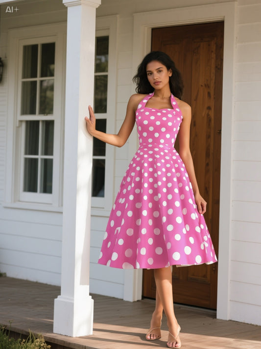 Pink Polka Dot Halter Dress