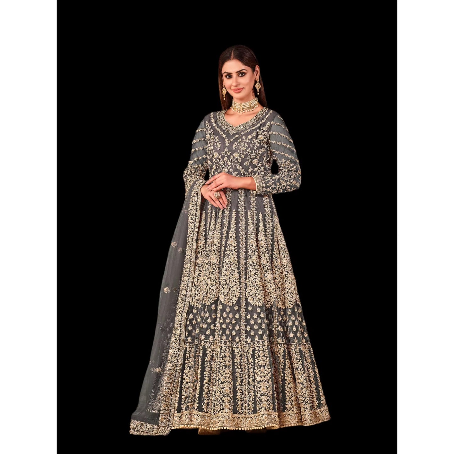 Designer Elegant Party Wear Gown with Thread & Sequencework