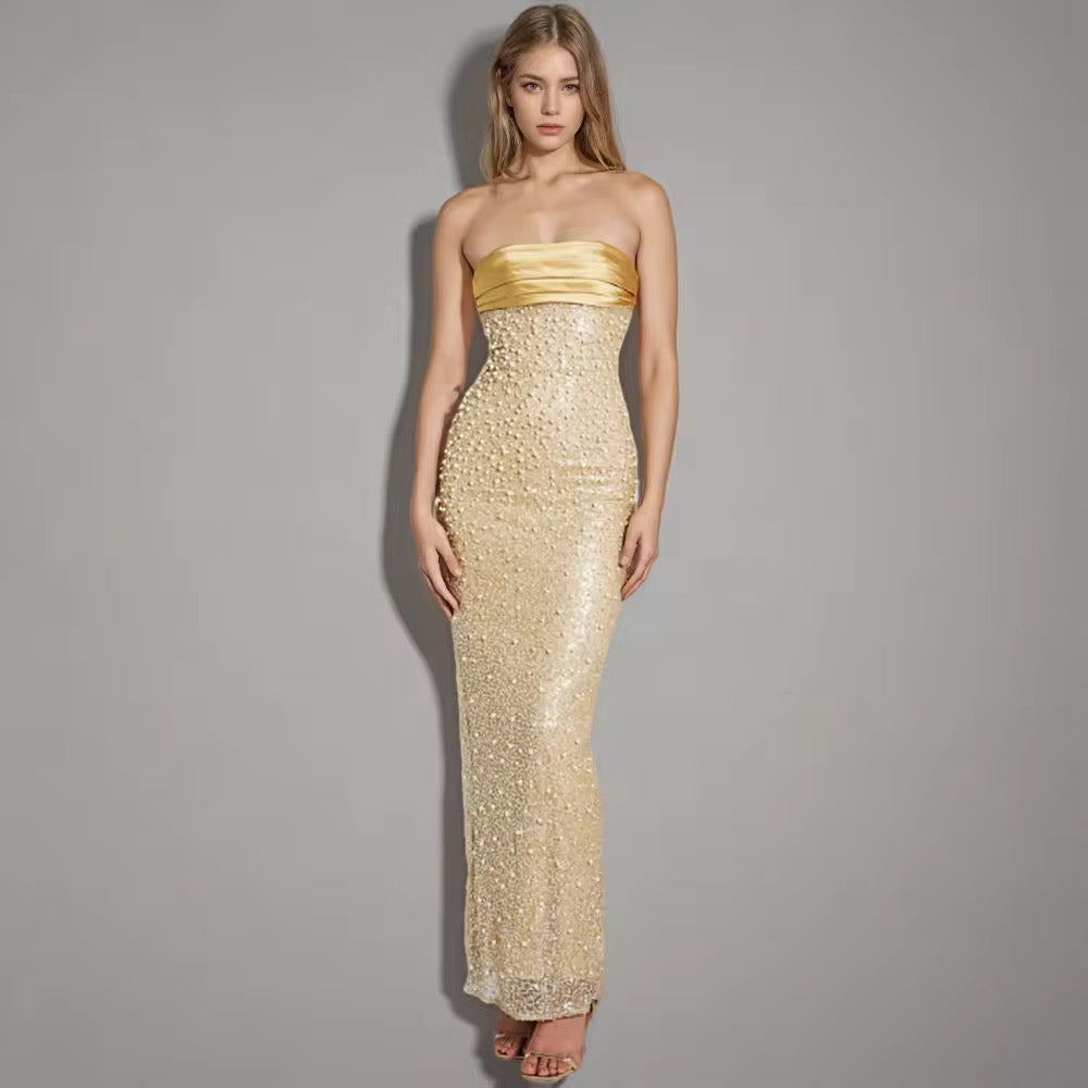 Elegant Beige Bodycon Midi Dress