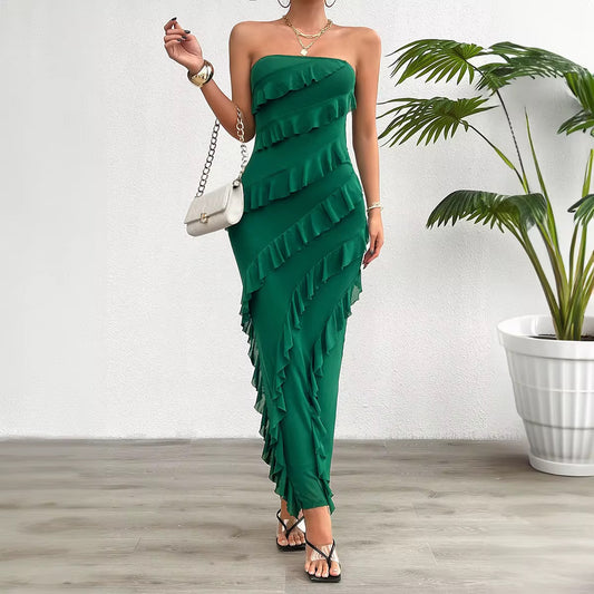 Women's Casual Strapless Bodycon Dress - Hollow-Out Floor-Length Summer Maxi Dress