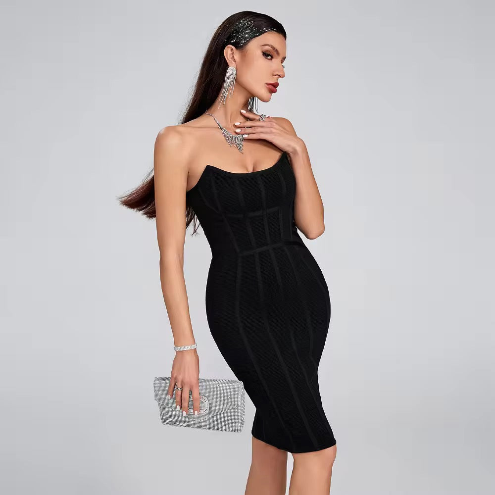 Elegant A-Line Evening Dress - Strapless Knee-Length