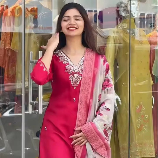 Stylish Summer Silk Salwar Kameez - Pink