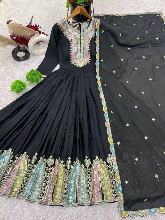 Premium Anarkali Gown with Fancy Dupatta - Black