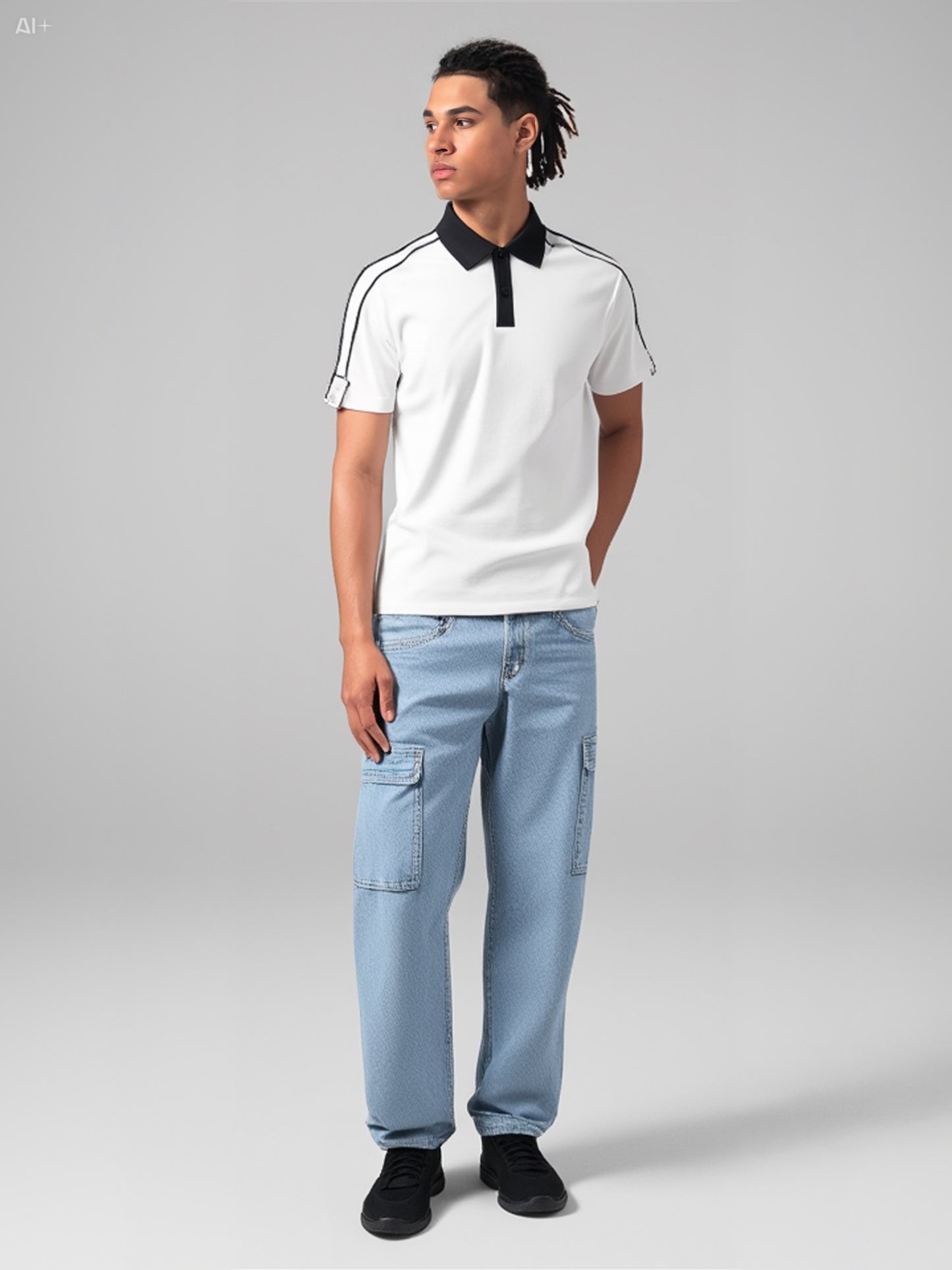 Premium Sporty Polo Shirt with Contrast Collar - White