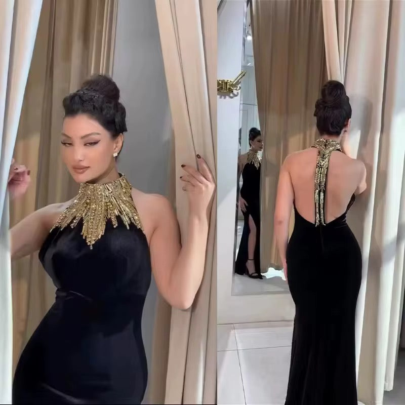 Elegant Cocktail Bandage Dress - Halter Neck Midi