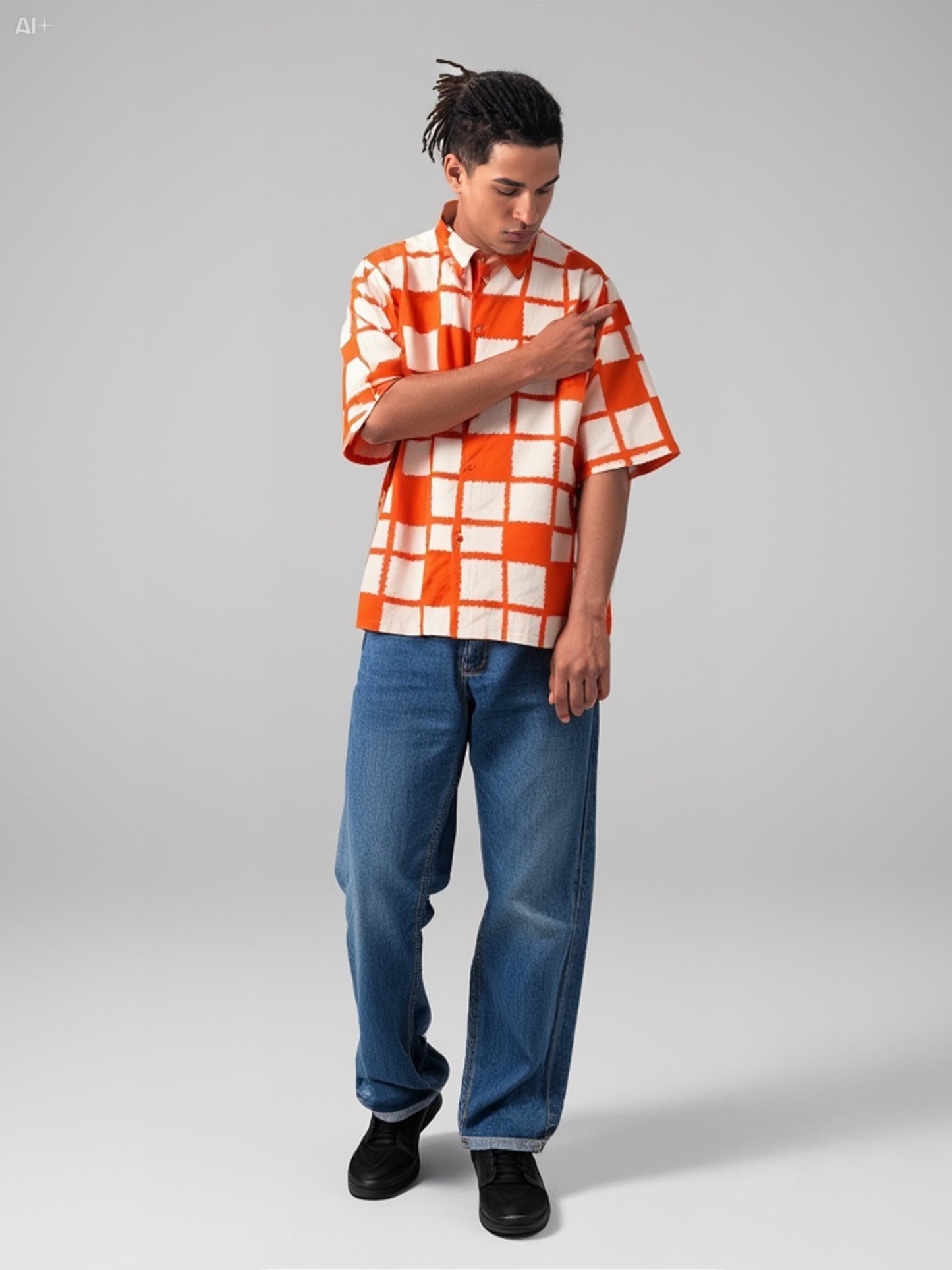 Oversized Check Shirt in Vibrant Orange & Cream