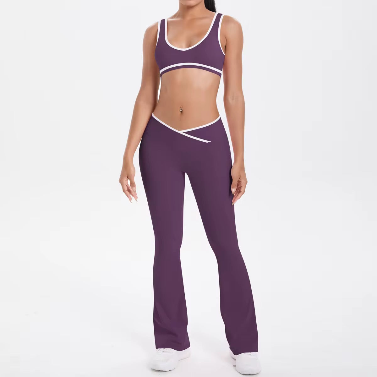 2-Piece Color Block Activewear Set - High-Waist Leggings & Sports Bra