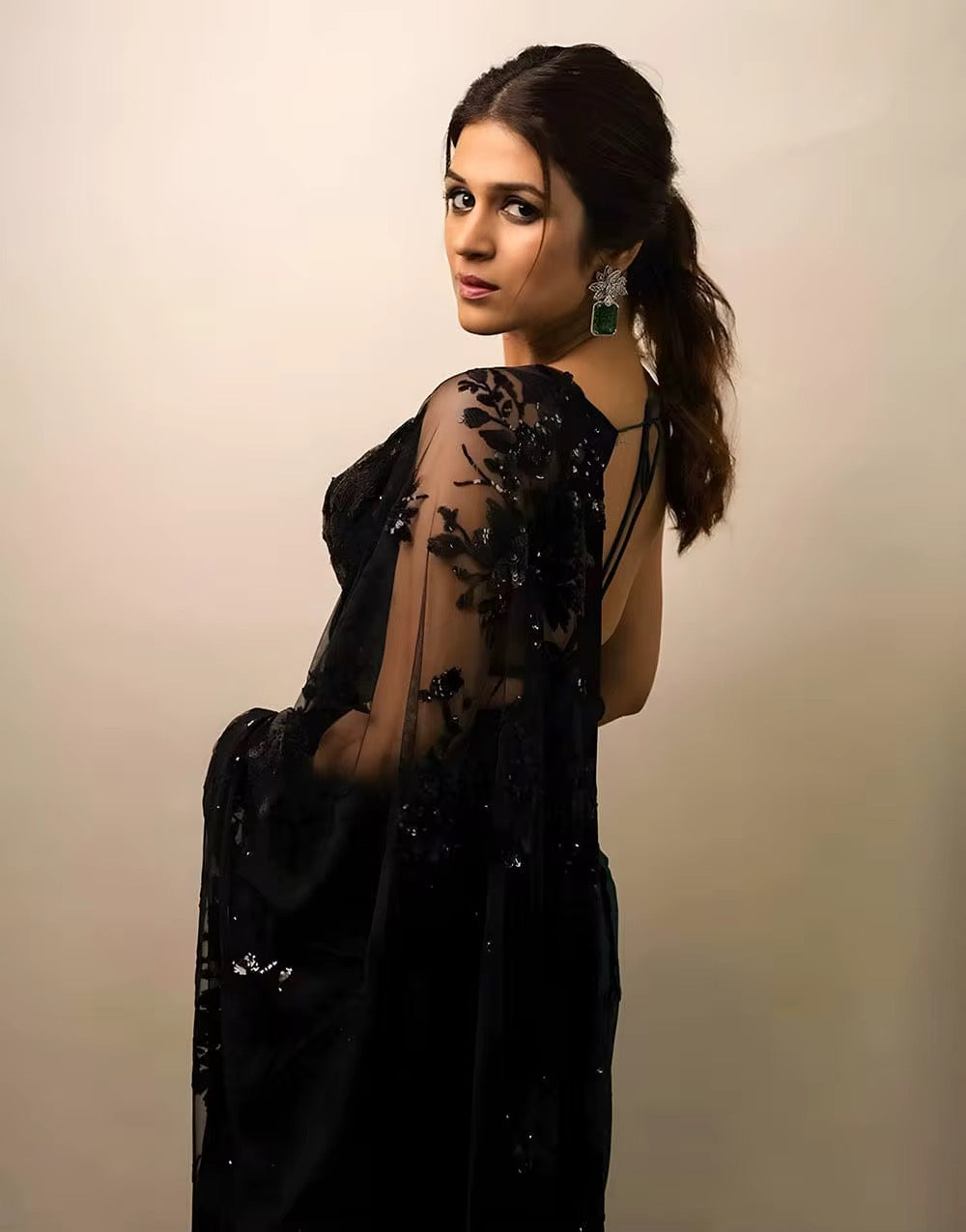 Elegant Bollywood-Inspired Black Georgette Saree - Embossed Designer Saree