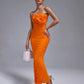 Chic Orange Ribbed Bodycon Dress with Modern Silhouette