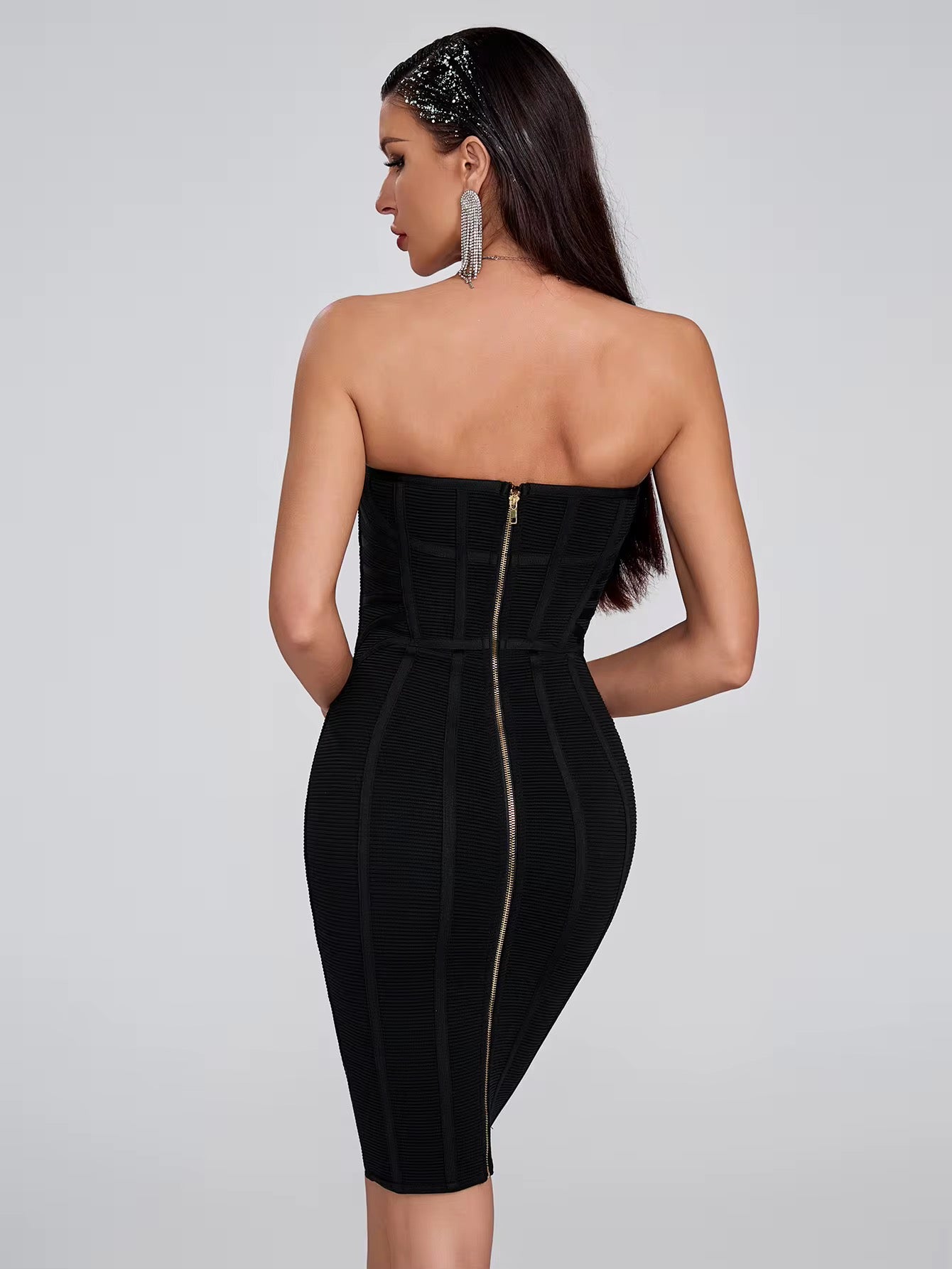 Elegant A-Line Evening Dress - Strapless Knee-Length