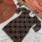 Heavy Embroidered Bollywood Salwar Kameez - Brown