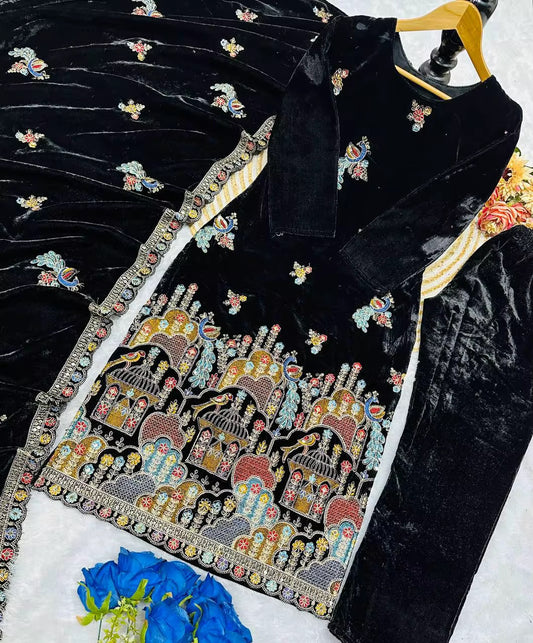 Velvet Salwar Kameez Party Wear - Black
