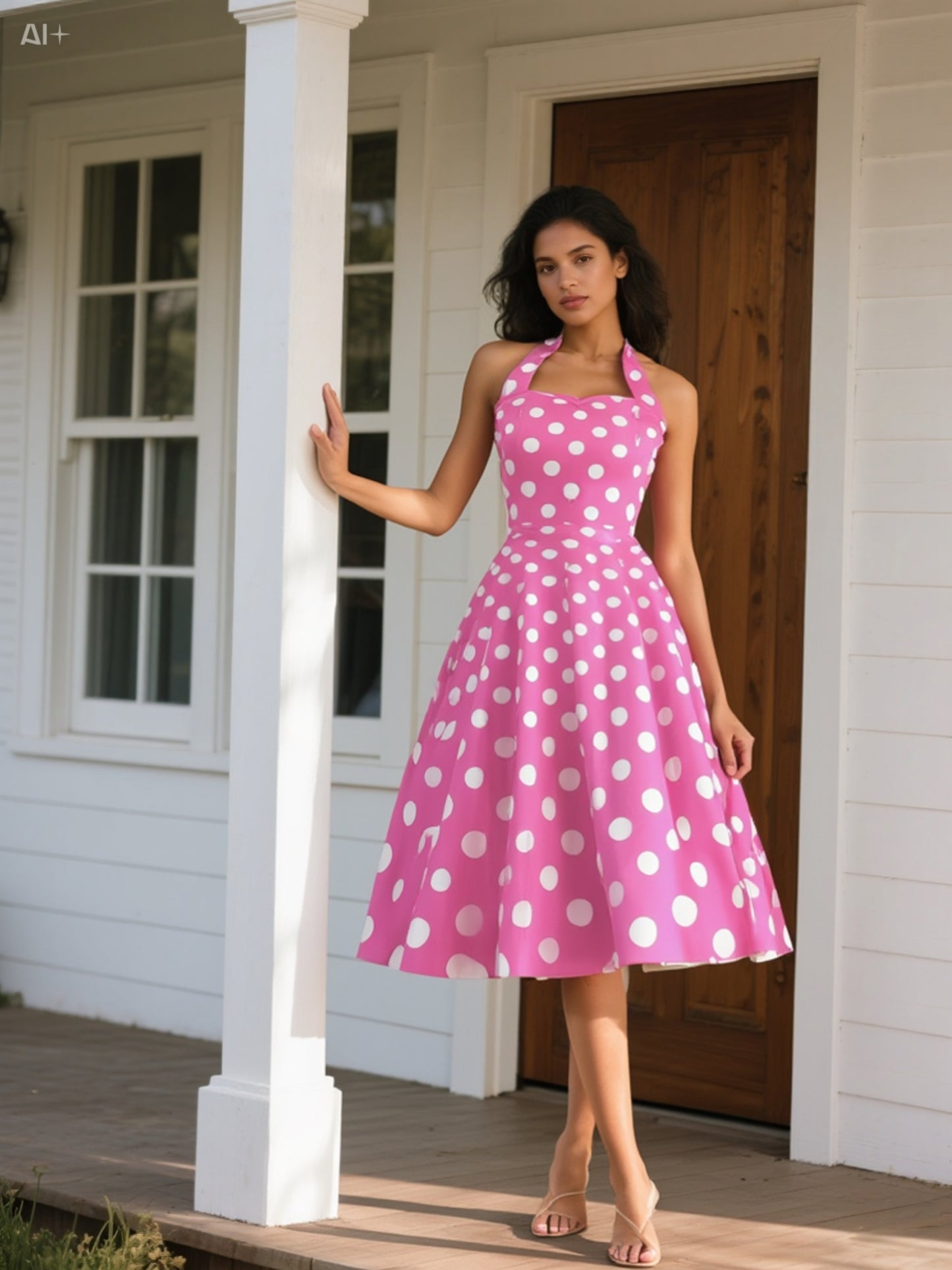 Pink Polka Dot Halter Dress