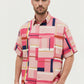Oversized Pink Geometric Block Print Shirt - Boxy Fit