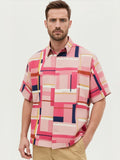 Oversized Pink Geometric Block Print Shirt - Boxy Fit