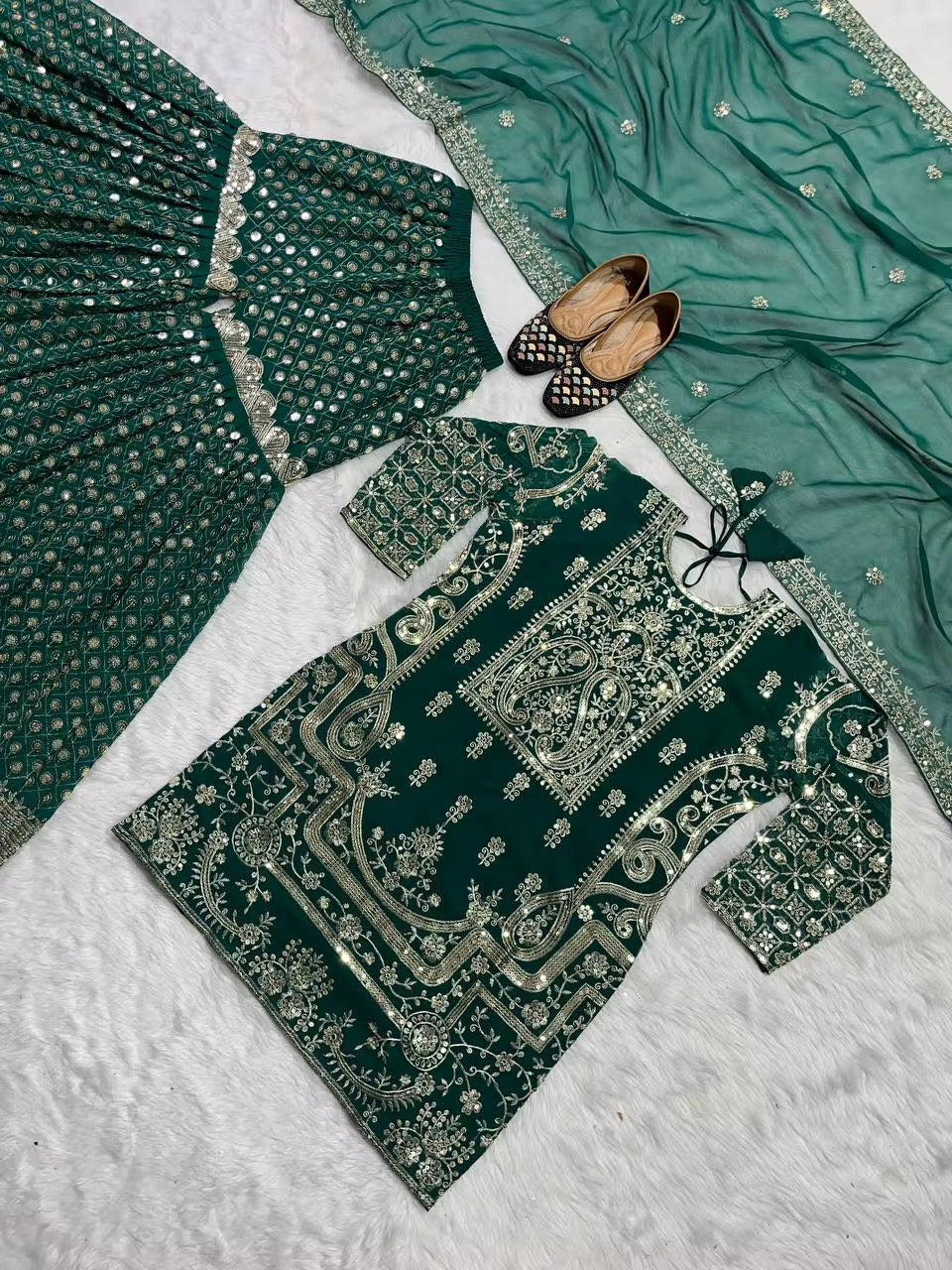 Designer Indian Embroidery Sharara Gharara Kurti Set - Georgette