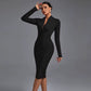 Elegant Midi Bodycon Bandage Dress - Hollow Out Drawstring Party Dress
