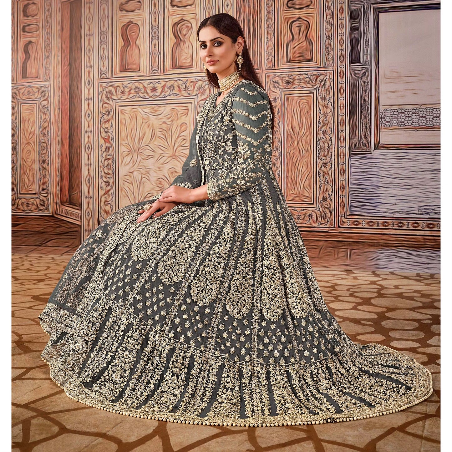 Designer Elegant Party Wear Gown with Thread & Sequencework