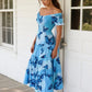 Romantic Blue Butterfly Smocked Maxi Dress