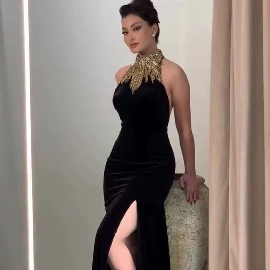 Elegant Cocktail Bandage Dress - Halter Neck Midi