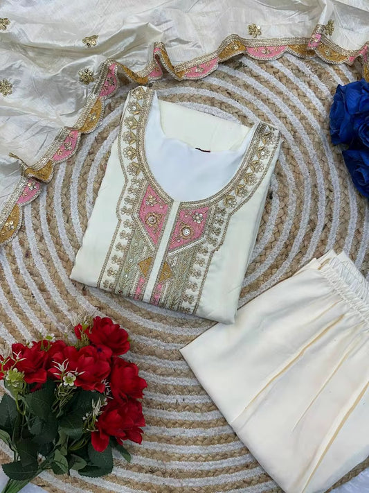 Vintage Silk Salwar Kameez Summer Dress - White