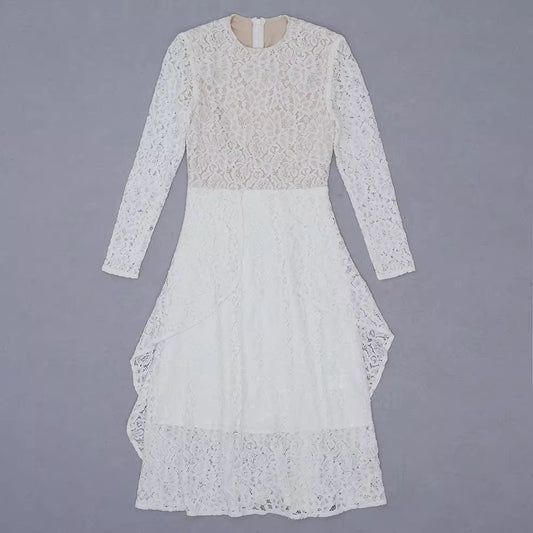 Long Sleeve Maxi Dress - Embroidered Lace Detail