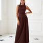 Elegant Brown Maxi Dress with Sophisticated Waist Draping