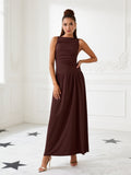 Elegant Brown Maxi Dress with Sophisticated Waist Draping