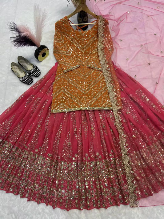 Bollywood Patiyala Salwar with Heavy Embroidery - Orange