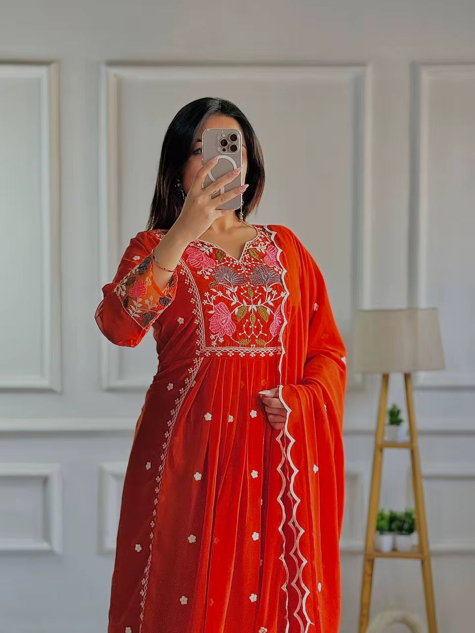 Bollywood Long Anarkali Gown - Orange