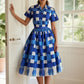 Vintage Blue Checkered Dress with Full Circle Skirt