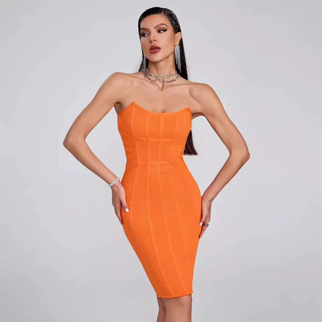 Elegant A-Line Evening Dress - Strapless Knee-Length