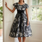 Elegant Black and White Floral Fit-and-Flare Dress