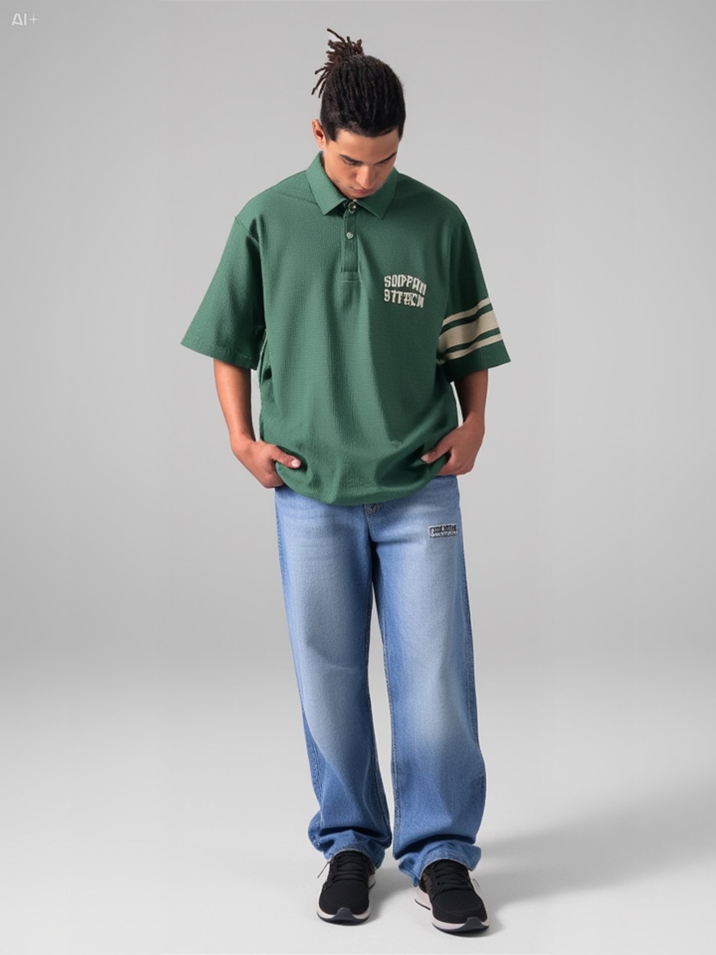 Striped Sleeve Polo Shirt - Green