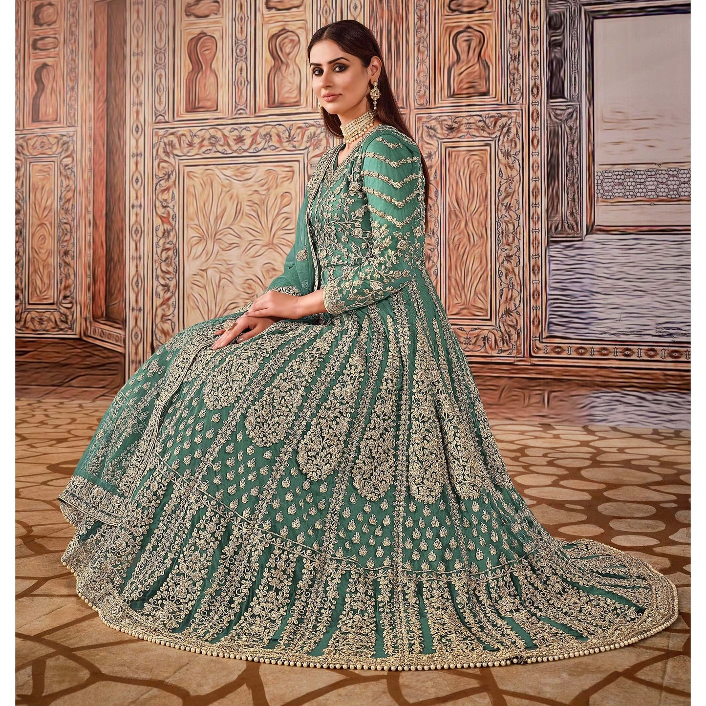 Designer Elegant Party Wear Gown with Thread & Sequencework