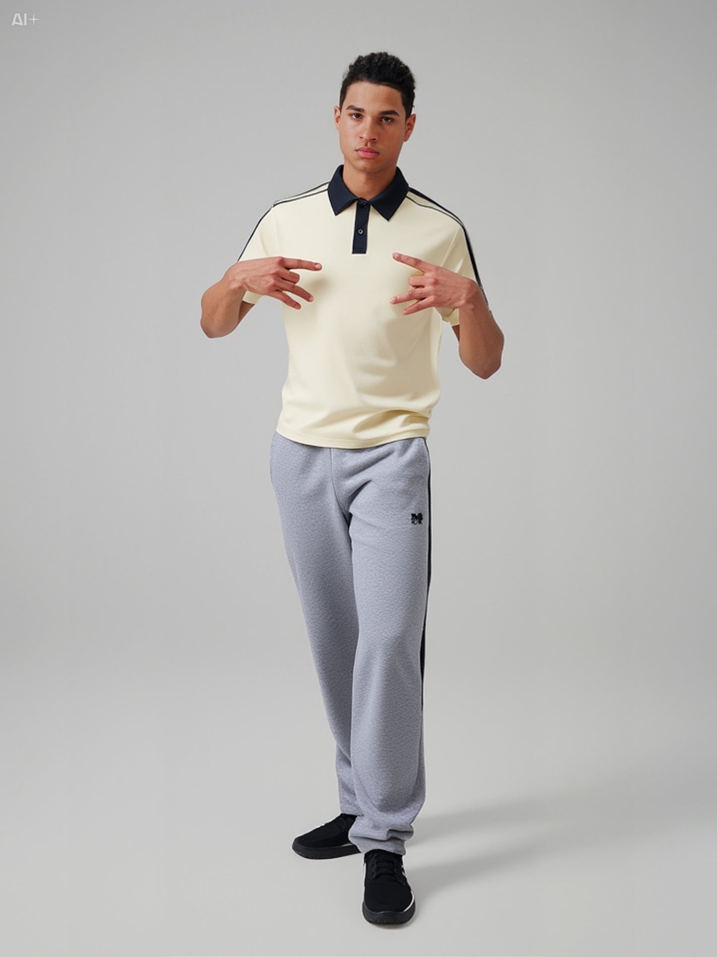 Premium Sporty Polo Shirt with Contrast Collar - Beige