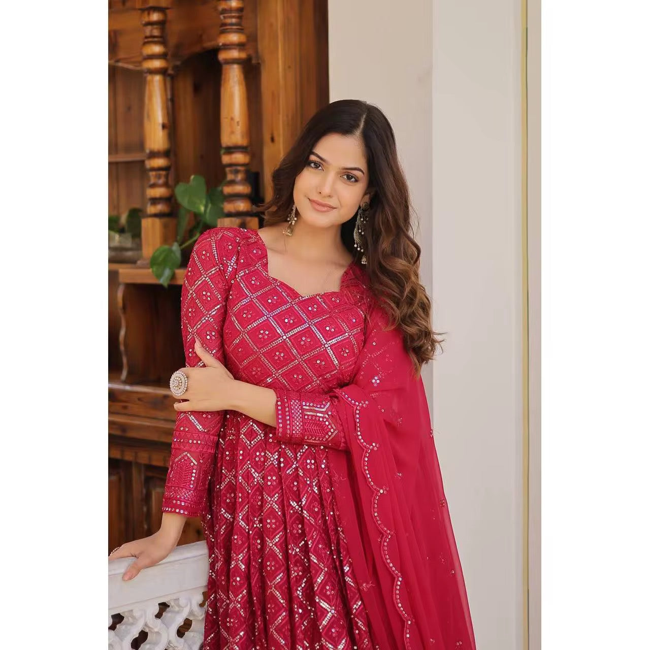 Designer Women's Gown and Dupatta Set with Sequins Embroidery