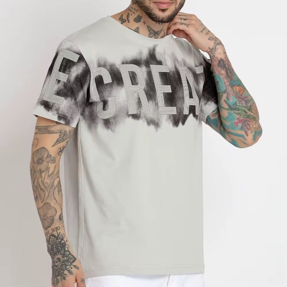 Men's Premium Worsted Cotton Letter Pattern T-Shirt - Casual Streetwear