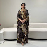 Bat Sleeve Abaya - Floral Lace Maxi Dress for Evening Parties