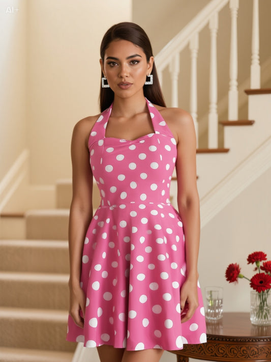 Pink Polka Dot Halter Dress