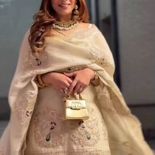 Pakistani Wedding Chinnon Silk Salwar - White