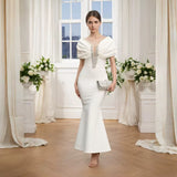 Elegant Backless Midi Dress - Bubble Sleeve Beaded