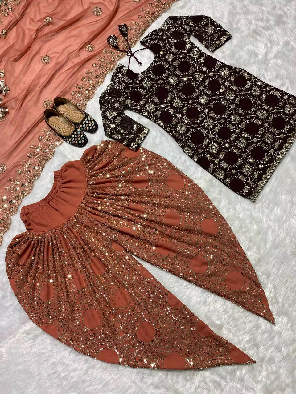 Heavy Embroidered Bollywood Salwar Kameez - Brown