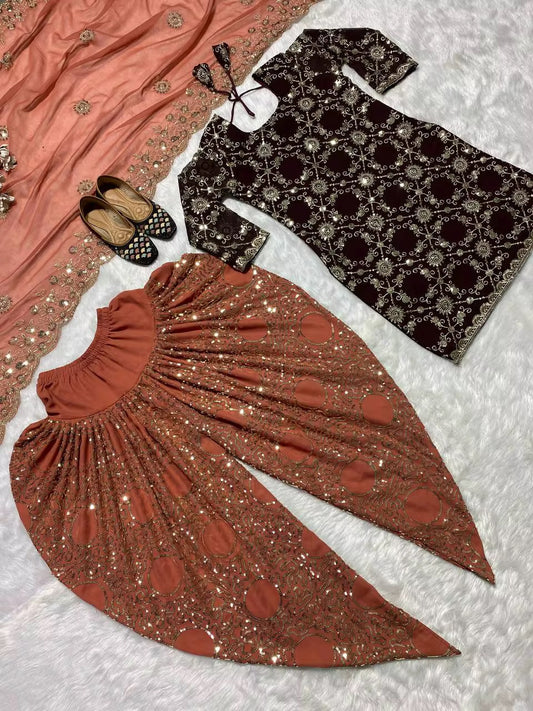 Heavy Embroidered Bollywood Salwar Kameez - Brown