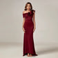Women's One-Shoulder Sequined Party Dress - Elegant V-Neck Maxi Gown with Chapel Train