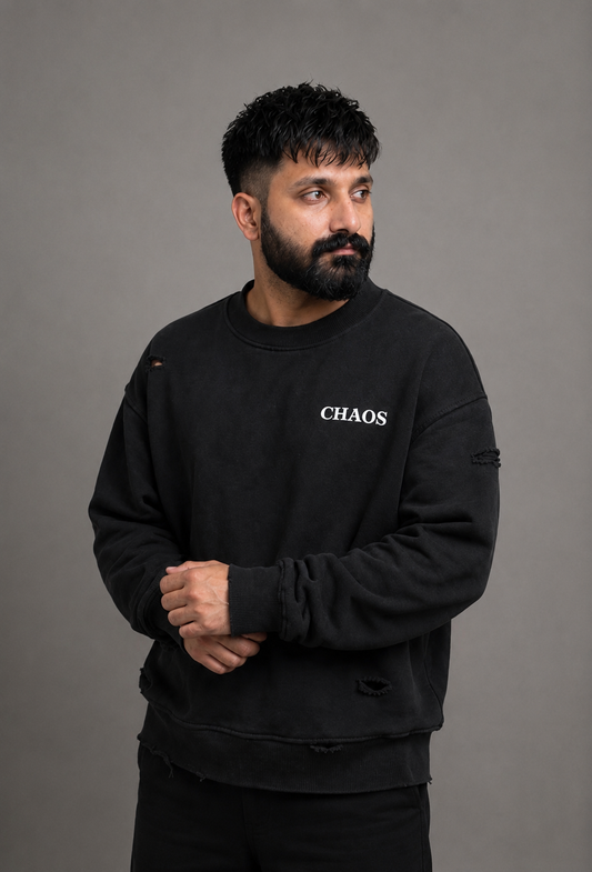PURE STREET- Distressed Oversize Boxy Sweatshirt