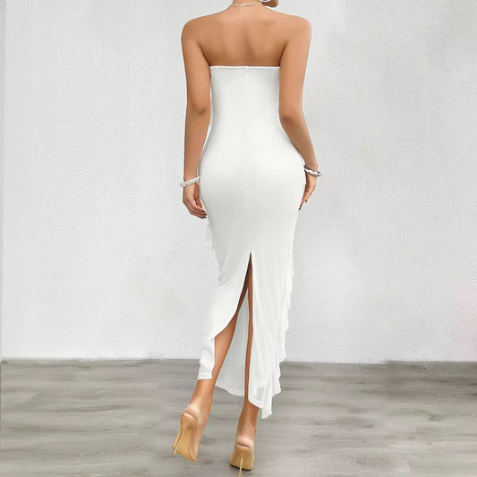 Women's Casual Strapless Bodycon Dress - Hollow-Out Floor-Length Summer Maxi Dress