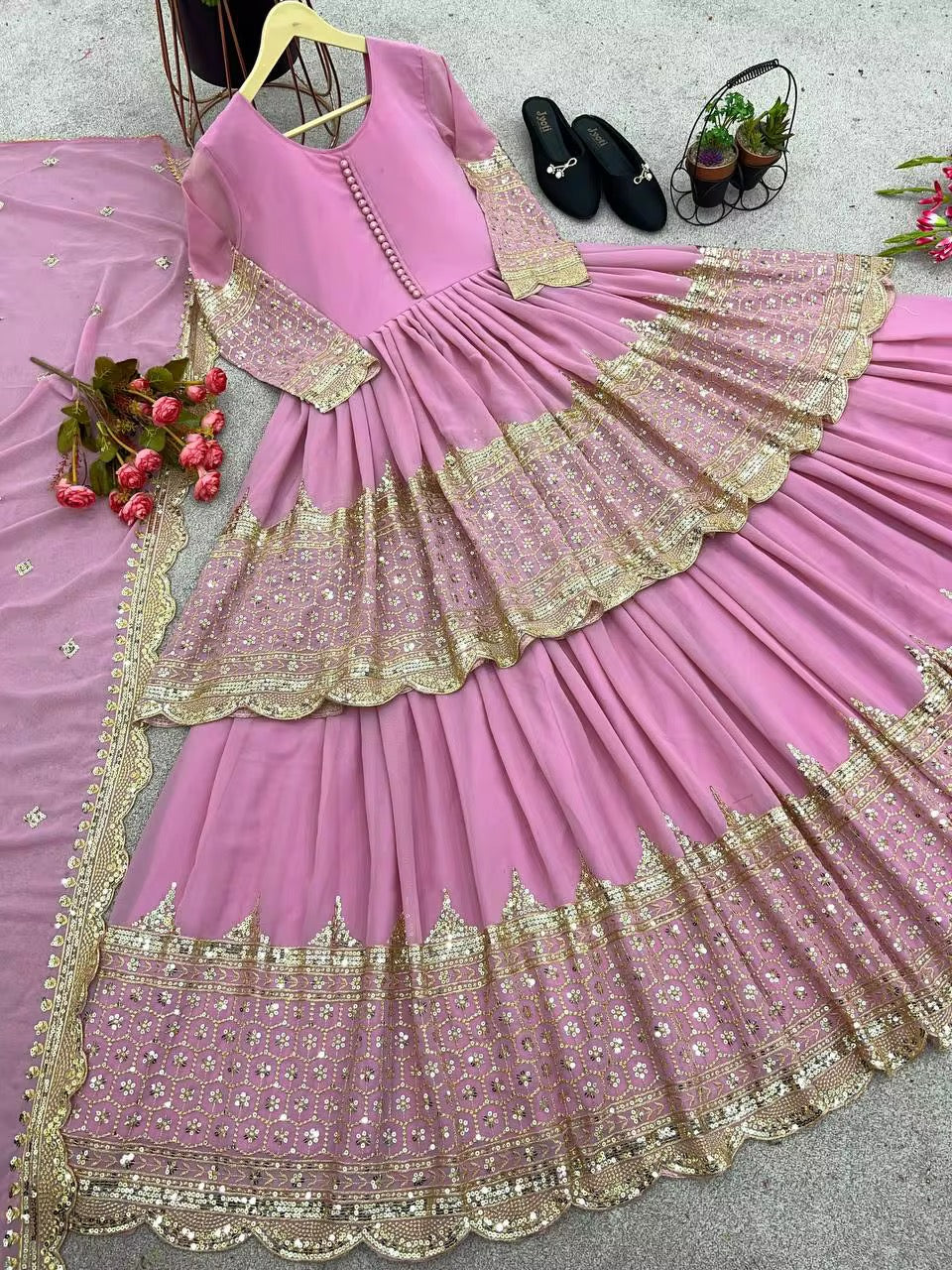 Designer Bollywood Lehenga Set - Pink