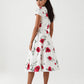 Romantic White Dress with Red Rose Print