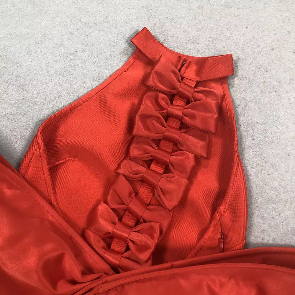 Backless 3D Bow Halter Evening Dress - Sexy Maxi Gown